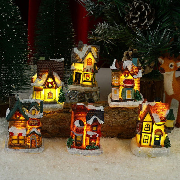 Christmas decorations resin Christmas small house micro landscape glowing snow house ornaments Christmas gifts - Follow yourDream