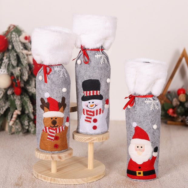 Christmas decorations snowmen red wine bags belts elderly stickers Christmas wine bottle covers - Follow yourDream