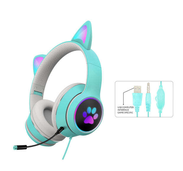 AKZ-022 RGB Luminous Cat Ear Headset Wired Headset Gaming Computer Learning Headset