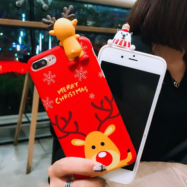 Cute Cartoon Christmas 3D Doll Deer Snowman Phone Case For iPhone X XS XR XS Max 6 6S 7 8 Plus Christmas Soft TPU Back Cover