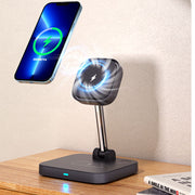 3-in-1 magnetic wireless charger holder with cooling fan suitable for wireless charging of iPhone earphones and watches