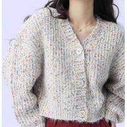 Retro colored dot sweater jacket for women wide and soft with sticky floral thread knit sweater and V-neck knit top