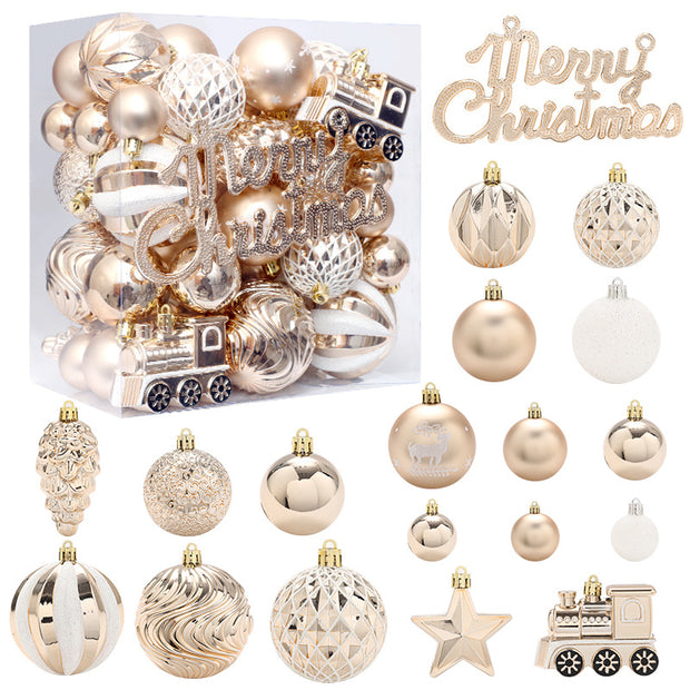 christmas 65pcs light champagne white painted Christmas ball set decoration Christmas tree decoration pendant