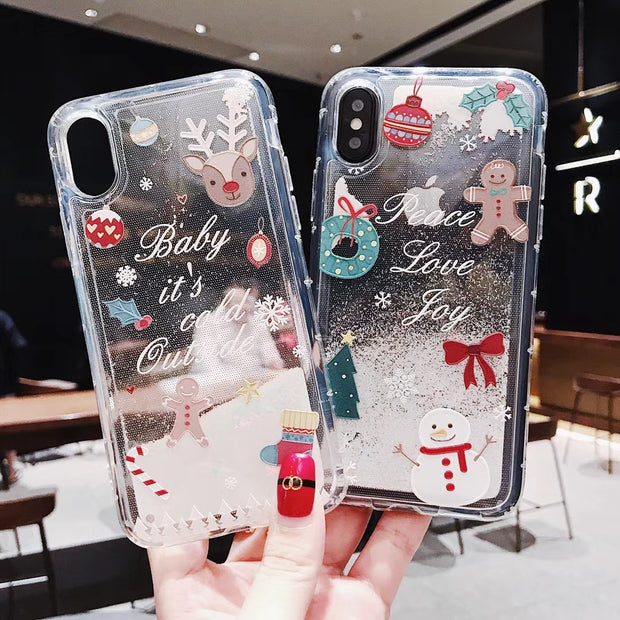 Christmas Fashion Liquid Glitter Sand Mobile Phone Cases For iphone 6 6s 5 S SE 7 8 Plus X XR XS Max