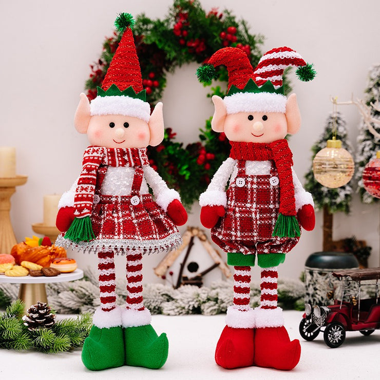 Christmas decorations doll ornaments red and green elf retractable dolls