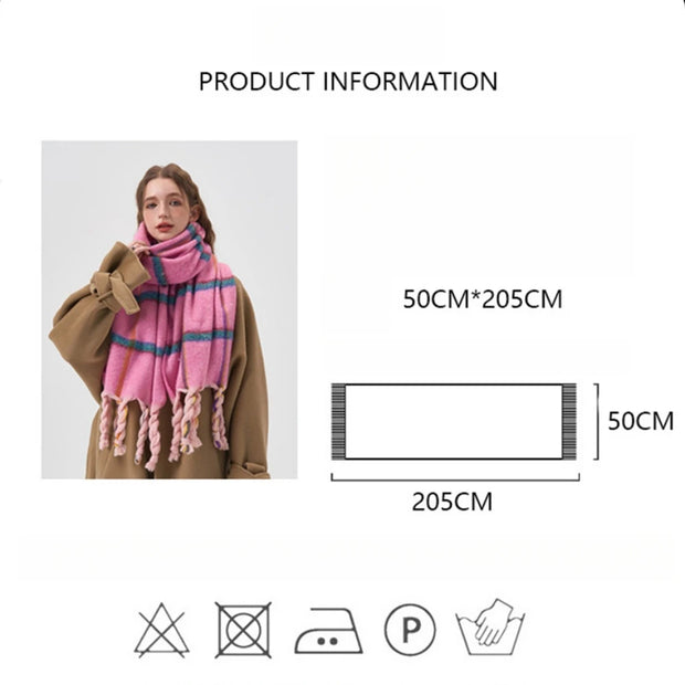 Handmade knotted tassel dopamine pink plaid scarf cold resistant thickened plaid student scarf shawl