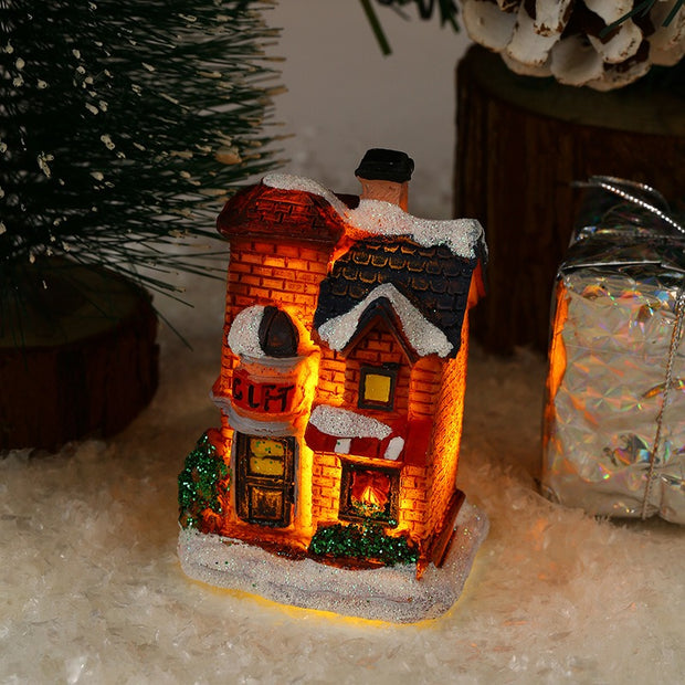 Christmas decorations resin Christmas small house micro landscape glowing snow house ornaments Christmas gifts