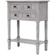 TREXM Narrow Console Desk, Thin Sofa Table with Three Storage Drawers and Living Room Bottom Shelves (Grey Washed)