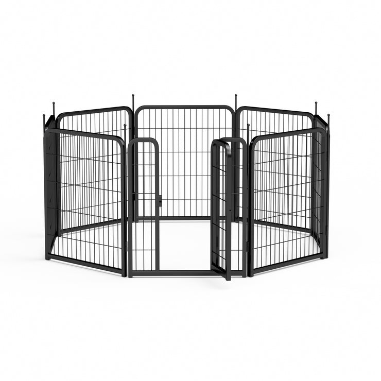 Outdoor dog fence, 8-piece board dog fence. 31 inch portable pet sports fence. Black, 26.3 inches wide x 31.5 inches high.