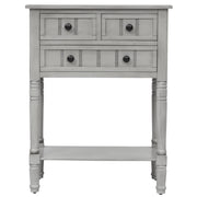 TREXM Narrow Console Desk, Thin Sofa Table with Three Storage Drawers and Living Room Bottom Shelves (Grey Washed)