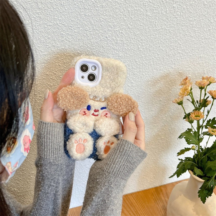 Winter Cute Plush Dog iPhone 14 Promax for 11/12 Apple 13 Phone Case XR Female XS Soft Cover