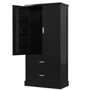 Tall Bathroom Storage Cabinet, Cabinet with Two Doors and Drawers, Adjustable Shelf, MDF Board, Black