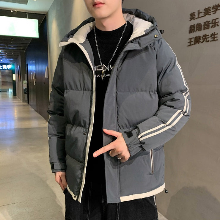 Men's new cotton coat, autumn and winter hooded cotton jacket, casual bread jacket, two-fold cotton jacket, men's coat