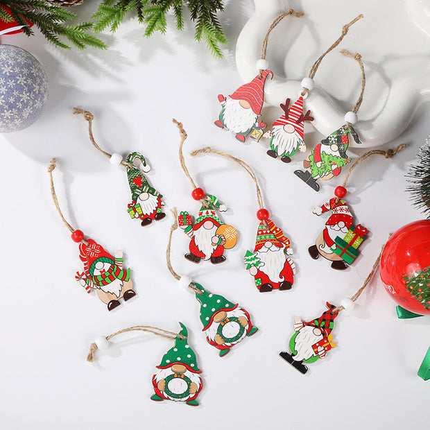 Christmas Painted Wooden Pendant Santa Claus Gift Christmas Tree 12pcs