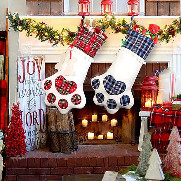 Christmas Decoration Supplies Christmas Socks Gift Bags Dog Paws Christmas Socks Gingham Bone Socks