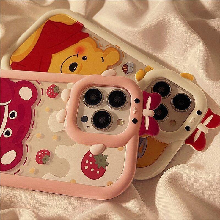 Cartoon Strawberry Bear Small Monster Phone Case for Apple iPhone 13/12/11/XS/7plus Transparent tpu Phone Case