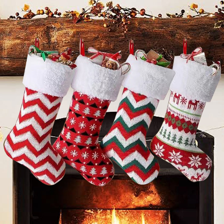 Christmas Knitted Socks Christmas Decorative Socks Candy Gift Bag Hanging Christmas Socks Hanging Gift Bag