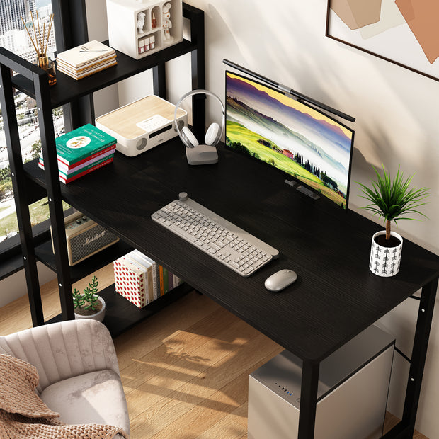 Bedroom desk, steel frame, computer desk, student desk, desk with 4 storage shelves, computer desk, metal and wood