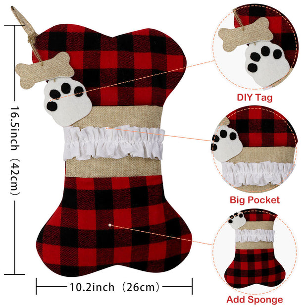 Christmas Decoration Supplies Christmas Socks Gift Bags Dog Paws Christmas Socks Gingham Bone Socks