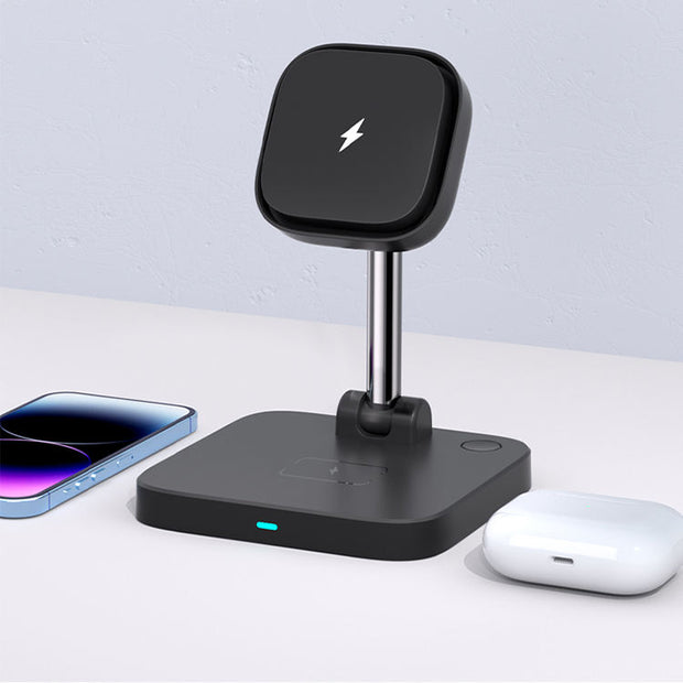 3-in-1 magnetic wireless charger holder with cooling fan suitable for wireless charging of iPhone earphones and watches