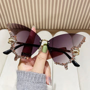 New Butterfly Shape Sunglasses Women's Fashion Personality Exaggerated Sunglasses with Diamonds