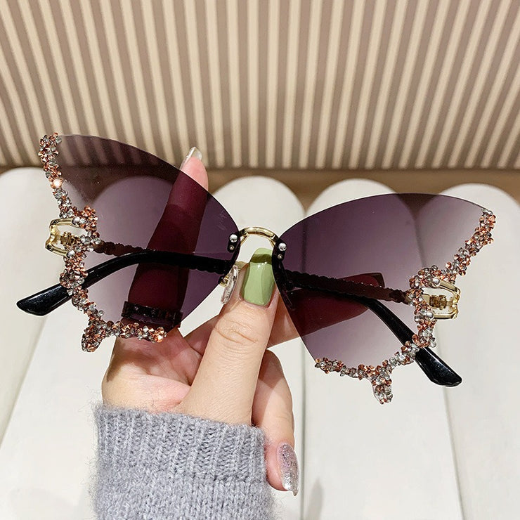 New Butterfly Shape Sunglasses Women's Fashion Personality Exaggerated Sunglasses with Diamonds