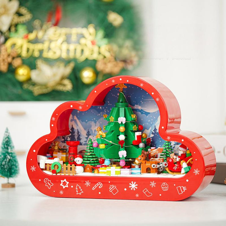 Christmas gift tree cloud mirror with lights, building blocks, assembling toys and ornaments