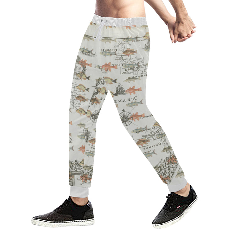 FISH AND A NAUTICAL MAP Men's All Over Print Sweatpants