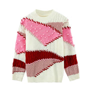 Crew Neck Color Block Sweater Pink Knit Pullover Long Sleeve Jumpers Knitwear Tops   Autumn/Winter New in Woman Clothing