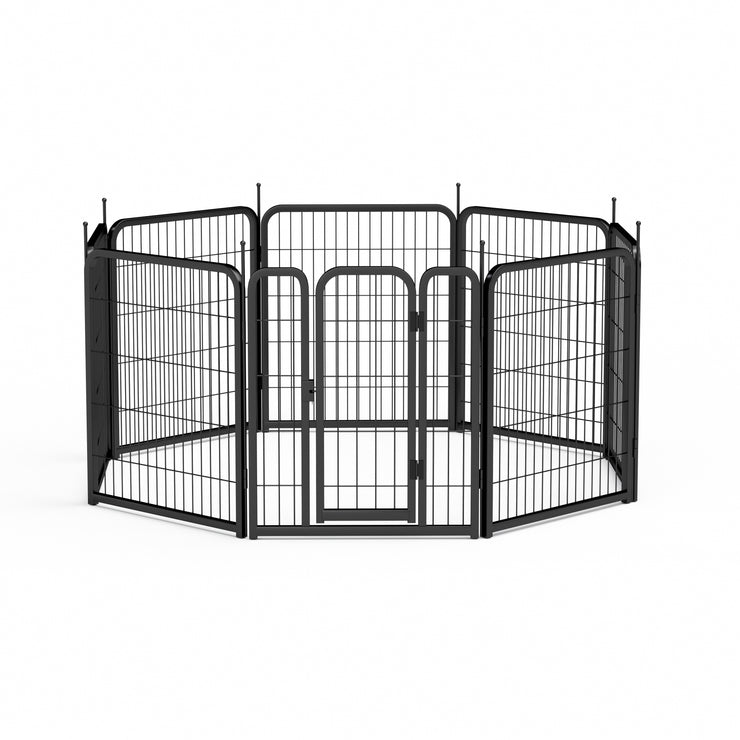 Outdoor dog fence, 8-piece board dog fence. 31 inch portable pet sports fence. Black, 26.3 inches wide x 31.5 inches high.