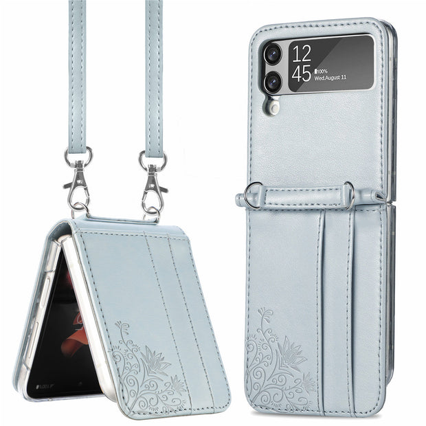 The New Model Is Suitable For Samsung Galaxy Folding Z Flip3 Mobile Phone Case Embossed Wallet Card Mobile Phone Protective Leather Case