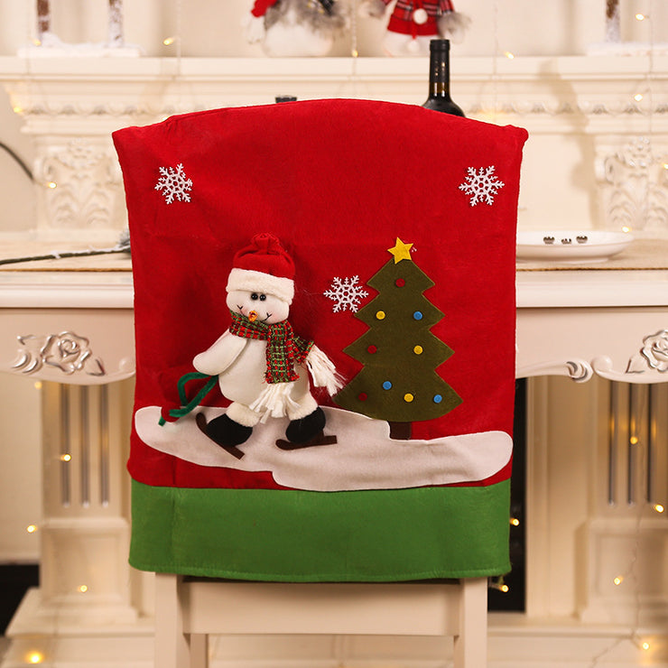 Christmas Restaurant Home Christmas Decorations Christmas Snowman Doll Ski Chair Back Cover Christmas Chair Cover