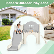 Kids Slide Playset Structure 7 in 1, Freestanding Spaceship Set with Slide, Arch Tunnel Grey+White + HDPE