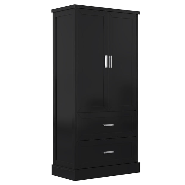 Tall Bathroom Storage Cabinet, Cabinet with Two Doors and Drawers, Adjustable Shelf, MDF Board, Black