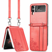 The New Model Is Suitable For Samsung Galaxy Folding Z Flip3 Mobile Phone Case Embossed Wallet Card Mobile Phone Protective Leather Case