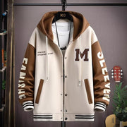 Thick hoodie jacket for boys contrasting colors hooded embroidery heavyweight jacket for teenagers