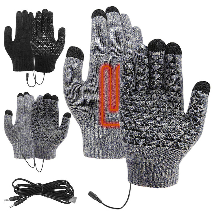 Thick heating electric gloves USB heating electric knitted warm gloves