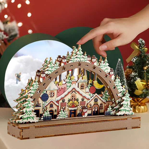 Christmas Wooden Decorations Christmas Village Shopping Mall Window Display Creative Handmade DIY Christmas Gifts