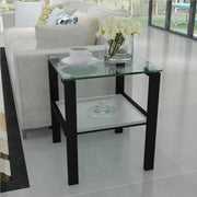 Glass two layer tea table, small round table, bedroom corner table, living room black side table