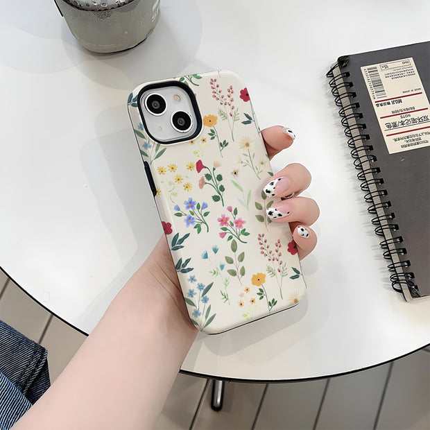 Ins Flower Phone Case Apple 15 Double Layer Film Case 13pm Hard Case 14 Women's 2-in-1 Phone Case