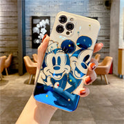 Blue light black-and-white Mickey is suitable for iPhone 12 / 11promax mobile phone case with flash drill and glue dropping