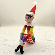 Christmas decorations Christmas elf long legs Christmas ornaments rainbow color sitting Christmas bookshelf elf ornaments