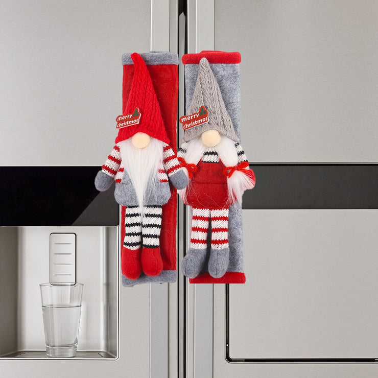 Christmas Red Grey Refrigerator Handle Gloves Christmas Forester Door Handle Protective Cover