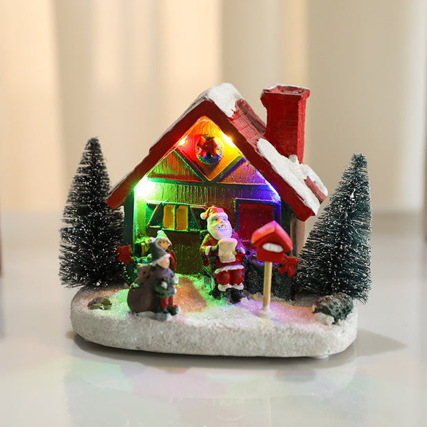 Christmas luminous resin house decoration, hotel shopping mall home scene, Christmas decoration, Christmas small gifts