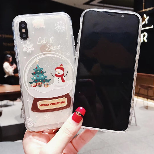 Christmas Phone Cases For iphone 6 6s 5 S SE 7 8 Plus X XR XS Max Snow Liquid Glitter Sand Mobile