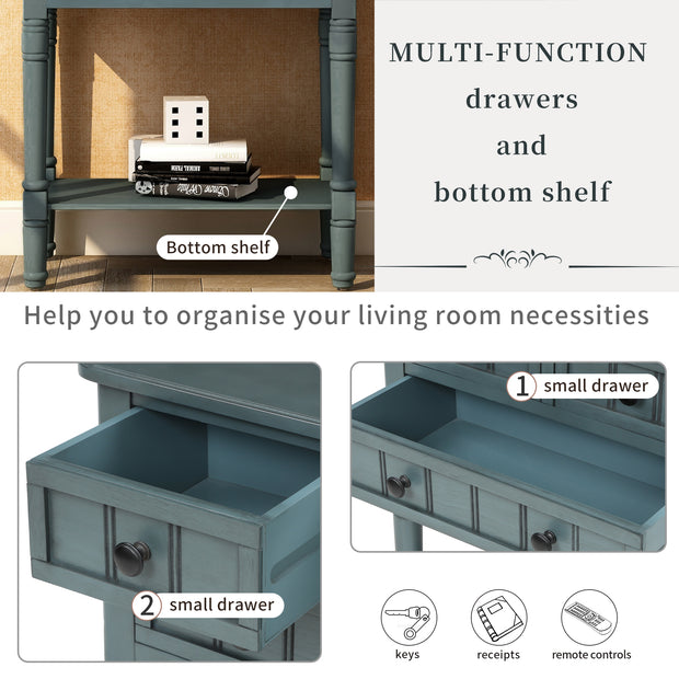 TREXM Narrow Console Table, Slim Sofa Table with Three Storage Drawers and Bottom Shelf for Living Room, Easy Assembly (Navy)