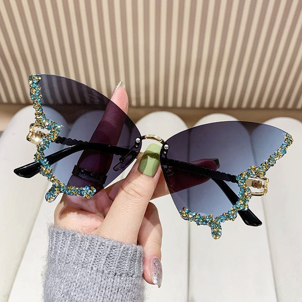 New Butterfly Shape Sunglasses Women's Fashion Personality Exaggerated Sunglasses with Diamonds