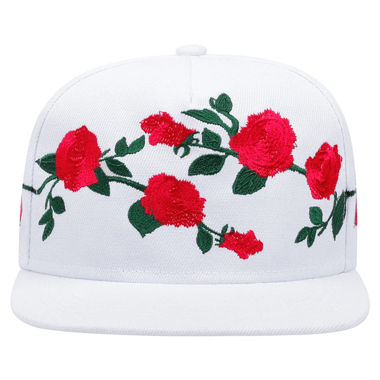 Cotton Embroidered Street Dance Hat Men's Rose Embroidered Big Head Circumference Hip Hop Adjustable Embroidered Baseball Hat