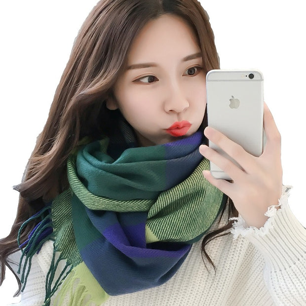 Scarf Winter Women's New Color Grid Imitation Cashmere Scarf Autumn Winter Thick Fashion Warm Versatile Scarf Shawl