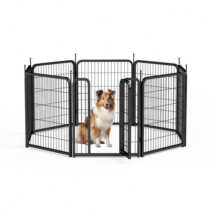 Outdoor dog fence, 8-piece board dog fence. 31 inch portable pet sports fence. Black, 26.3 inches wide x 31.5 inches high.